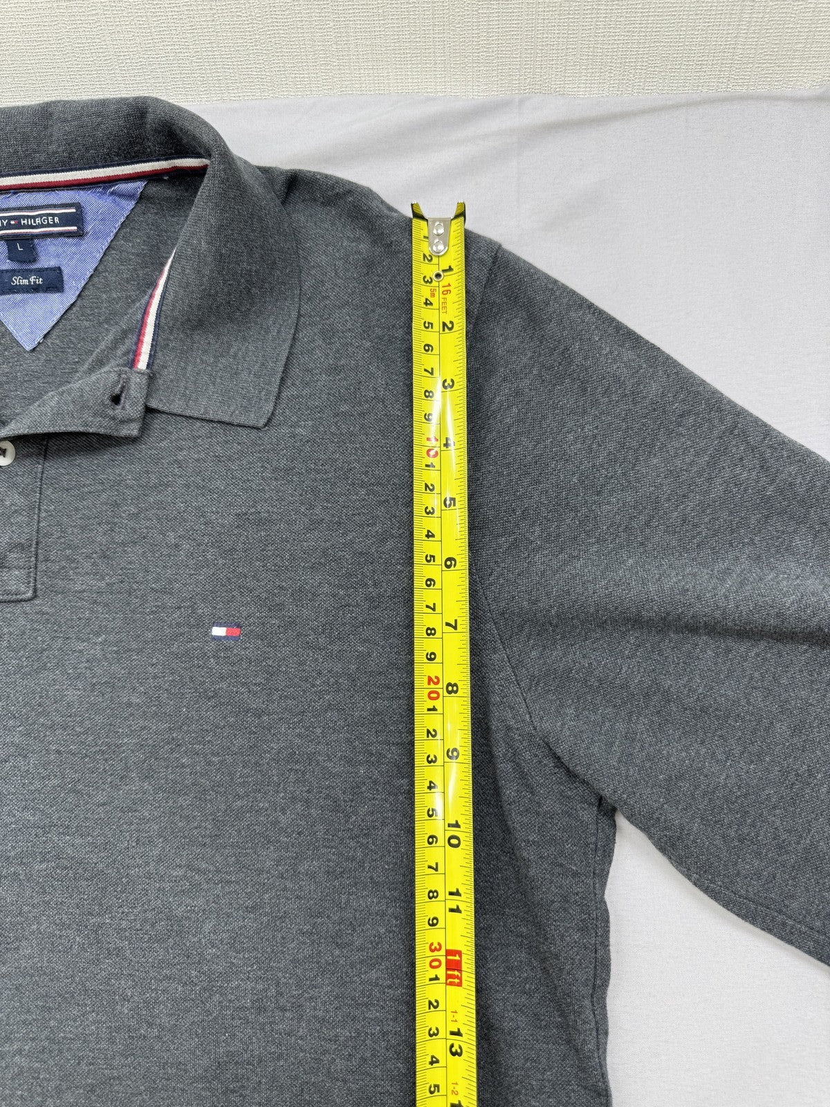Tommy Hilfiger Men's Gray Slim Fit Long Sleeve Polo Shirt L Cotton