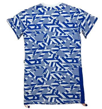 Fila Men's Graphic T-Shirt Blue White All Over Print Logo Short Sleeve - Size S