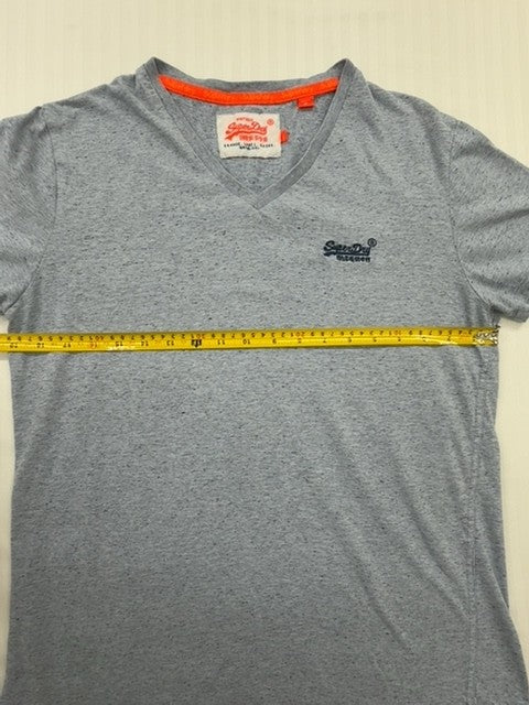 Superdry Men's Dark Grey Marl V-Neck T-Shirt Size L Vintage Slim