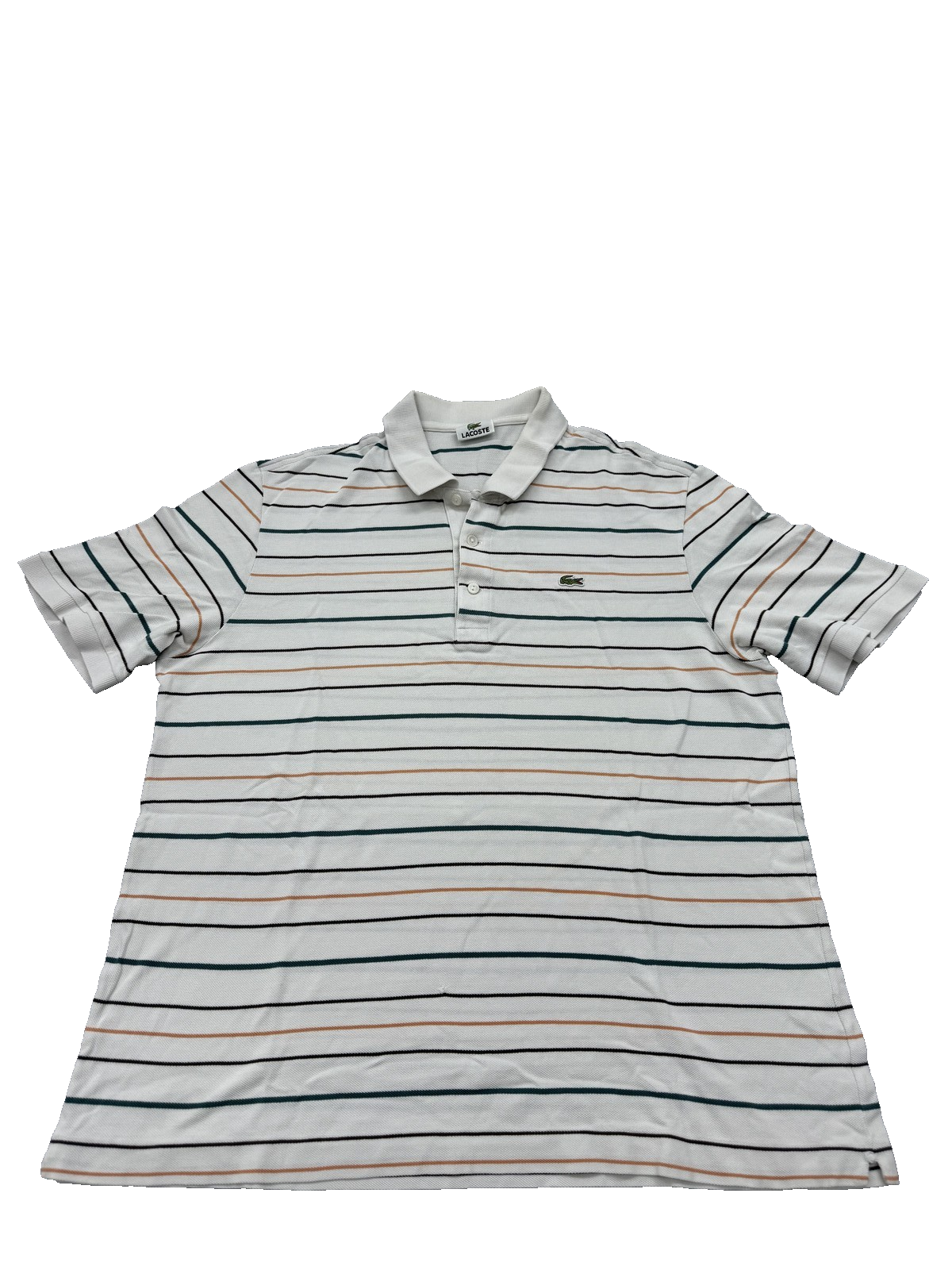 Lacoste Men's White Striped Short Sleeve Polo Shirt 5191L Cotton