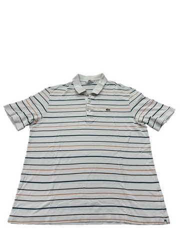 Lacoste Men's White Striped Short Sleeve Polo Shirt 5191L Cotton