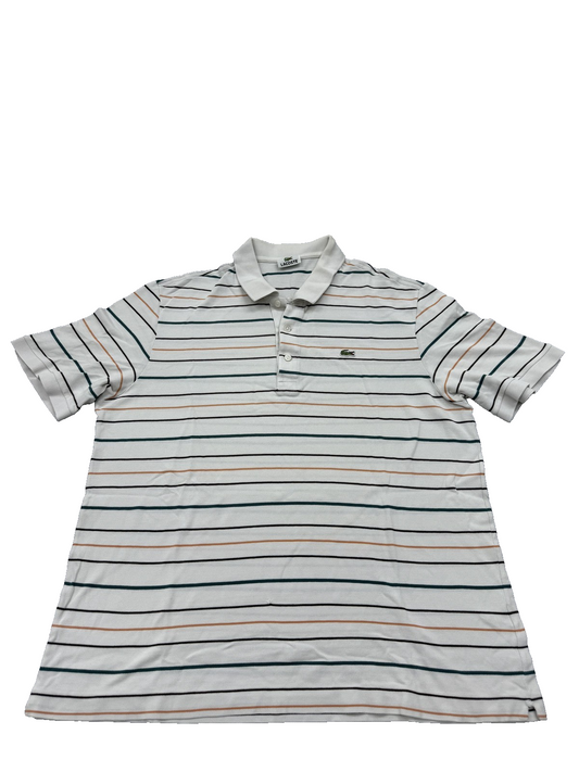 Lacoste Men's White Polo Shirt – Size S, Striped, Short Sleeve