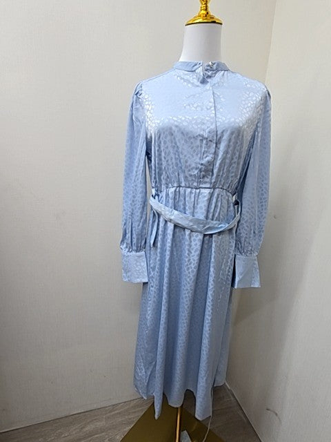 Vero Moda Light Blue Animal Print Maxi Dress M Long Puff Sleeve