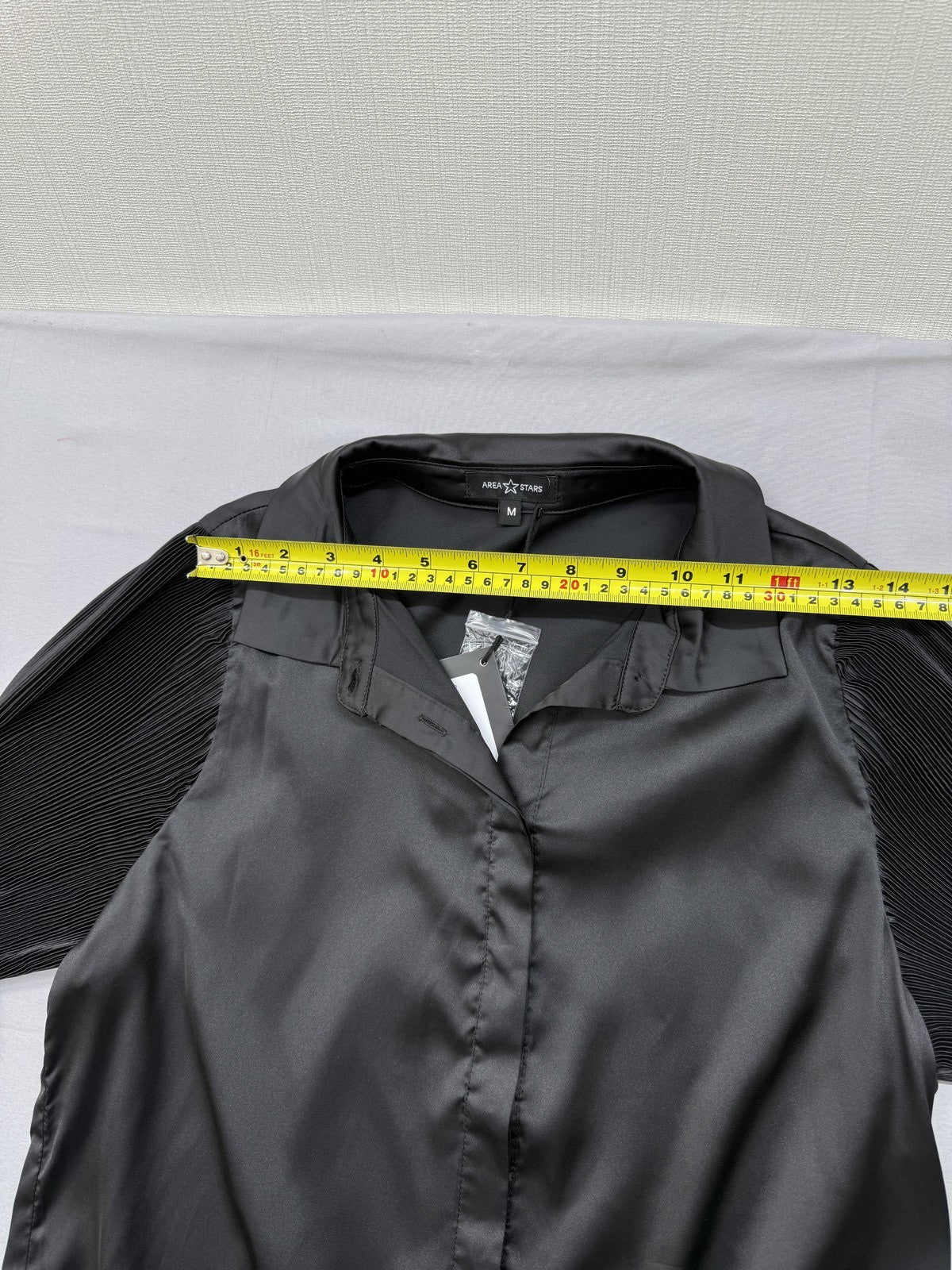 Area Stars Black Pleated Button Down Long Sleeve Blouse M