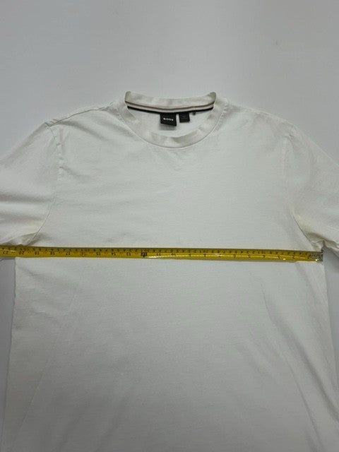 Hugo Boss Men White Logo Cotton Crew Neck T-Shirt Size M Excellent Condition