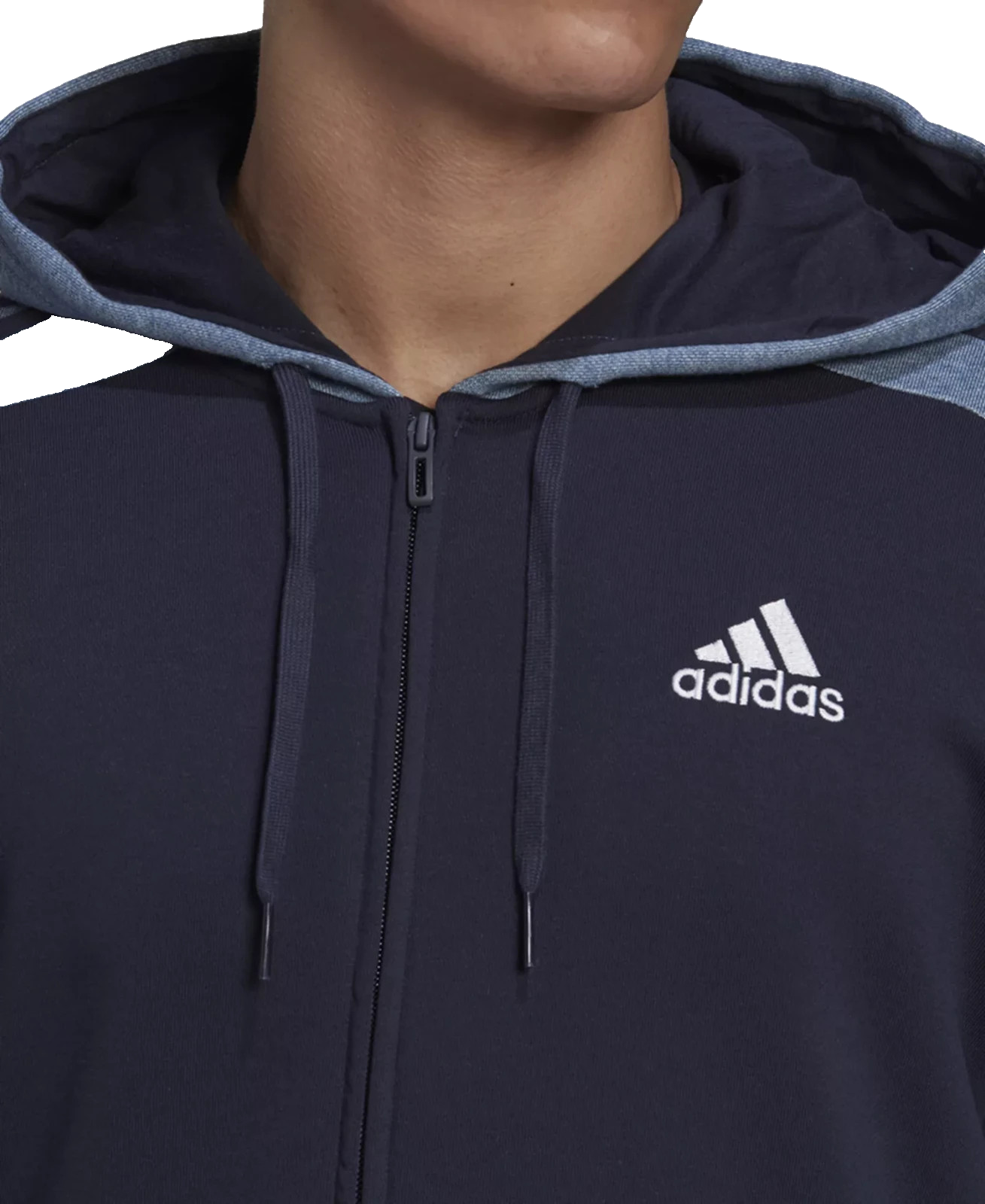 Adidas Men's Zip-Up Hoodie Sweatshirt - Gray & Navy Blue, Athletic Fit, Size L