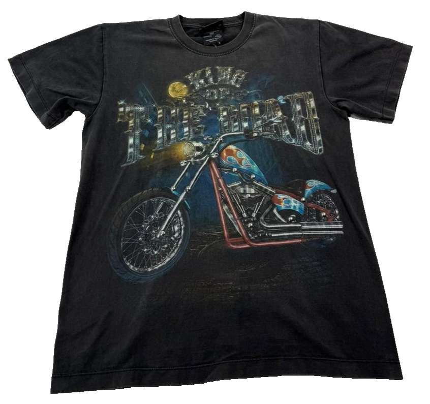 Rock Chang Men's T-Shirt Black Biker Chopper 3D Glow In Dark Heavyweight Medium