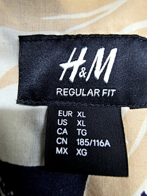 H&M Men's Black/White Leaf Resort Shirt XL Regular Fit Cotton