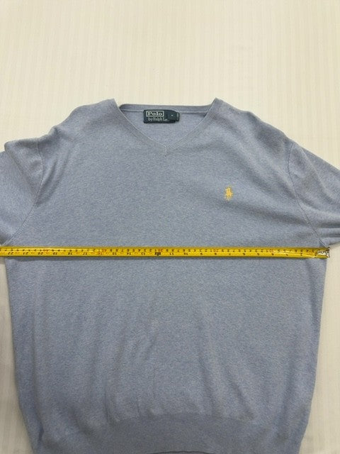 Polo Men Light Blue Cotton V-Neck Sweater LG Embroidered Logo - Regular Fit