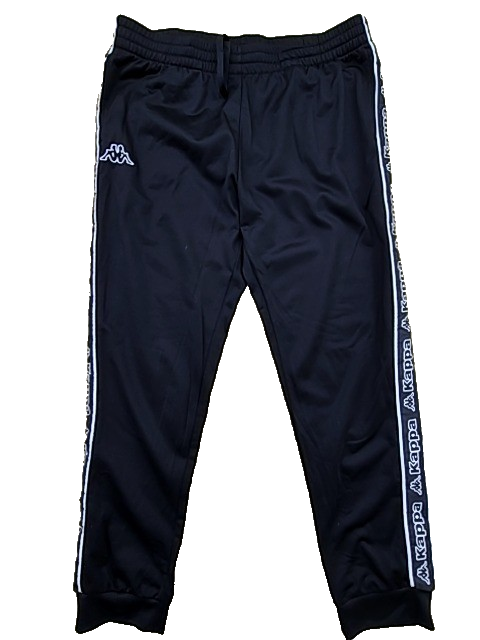 Kappa Men's Black Track Pants XXL Tapered Drawstring 100% Polyester