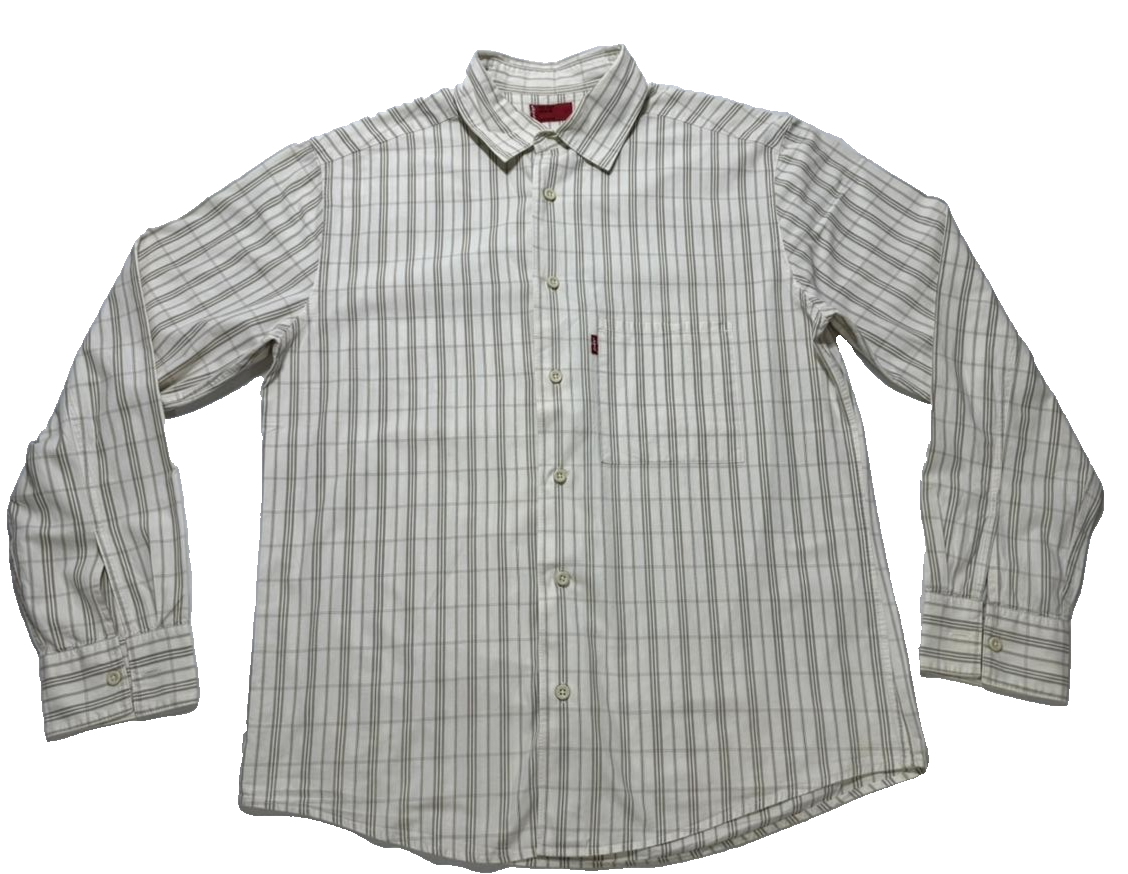 Levi'S Men's Classic One-Pocket Standard Shirt In A White, Green, And Gray Plaid