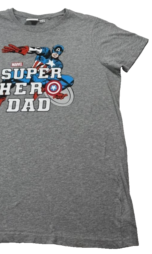 Marvel Captain America Super Hero Dad T-Shirt Grey Short Sleeve Crew Neck Size L