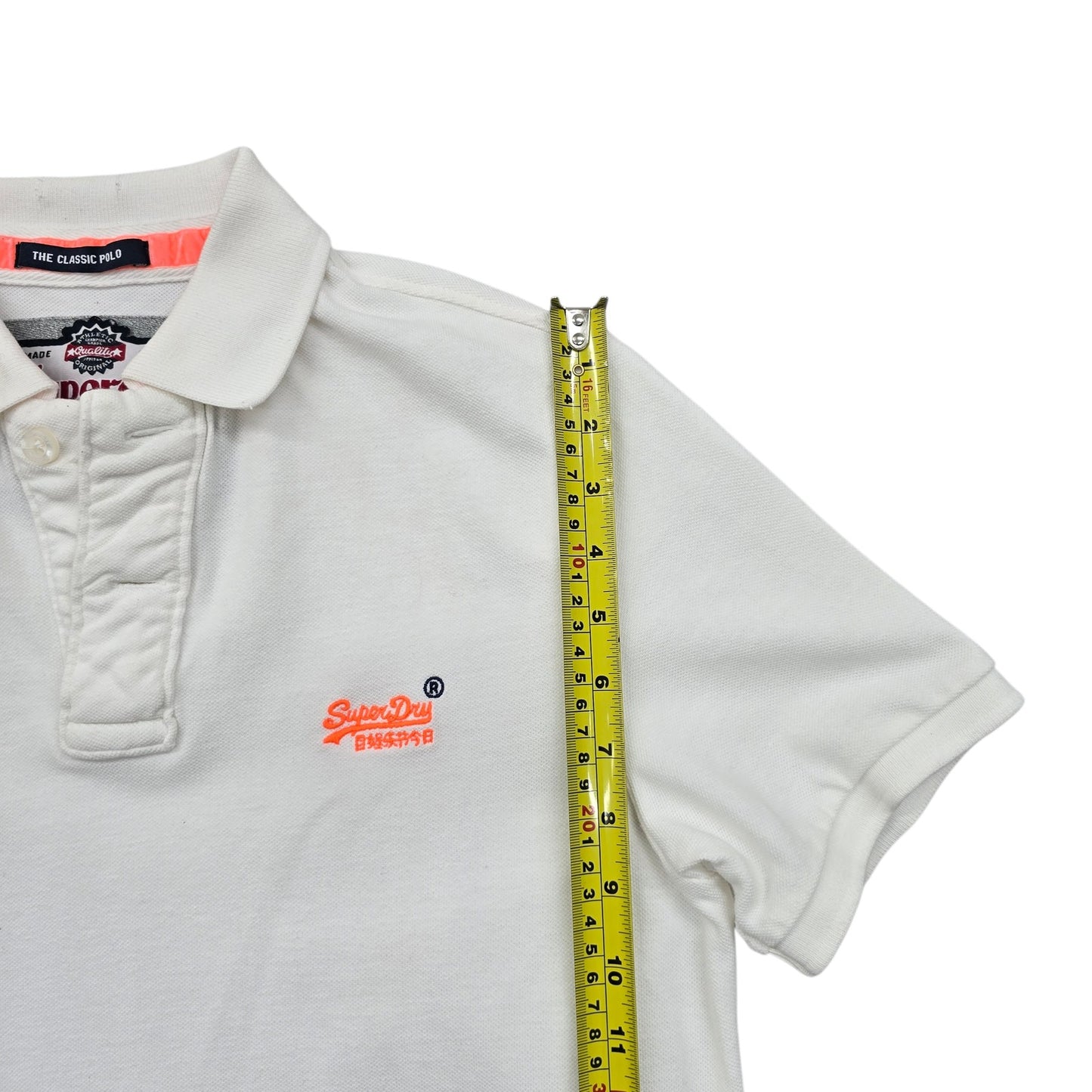 Superdry Classic Polo Shirt Men's L White Cotton Blend Logo Sport