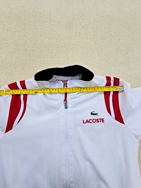 Lacoste Live White Track Jacket Men's S Zipper Hood Red Stripes