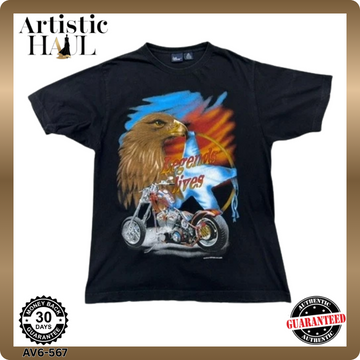 Ink Collection Men's M Black Eagle Motorcycle Cotton T-Shirt Vintage