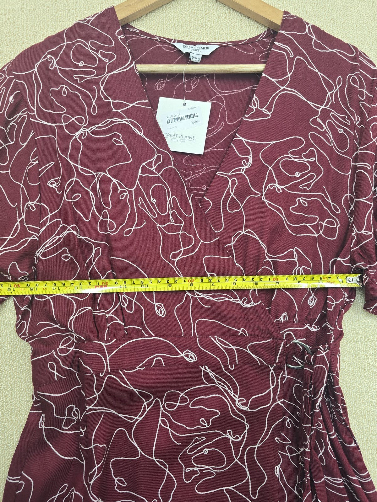 Great Plains Burgundy Abstract Wrap Maxi Dress M Viscose