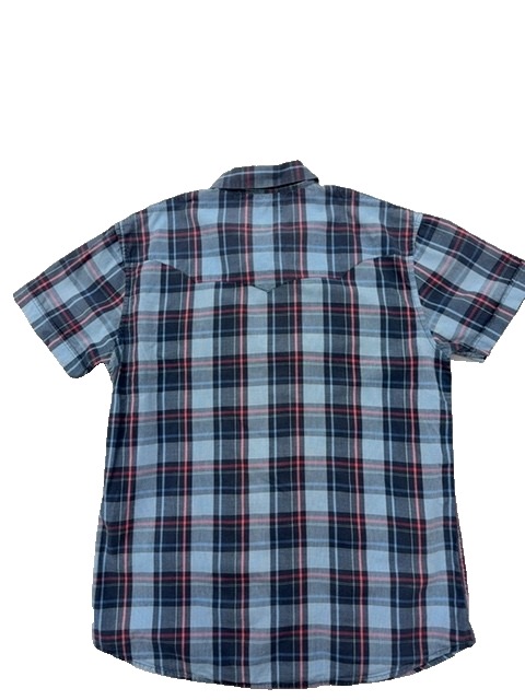 Wrangler 1947 Men's M Blue Plaid Western Short Sleeve Pearl Snap Shirt
