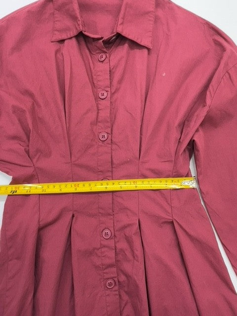 SHEIN Women's Burgundy Collared Shirt Dress Size S Cotton Knee