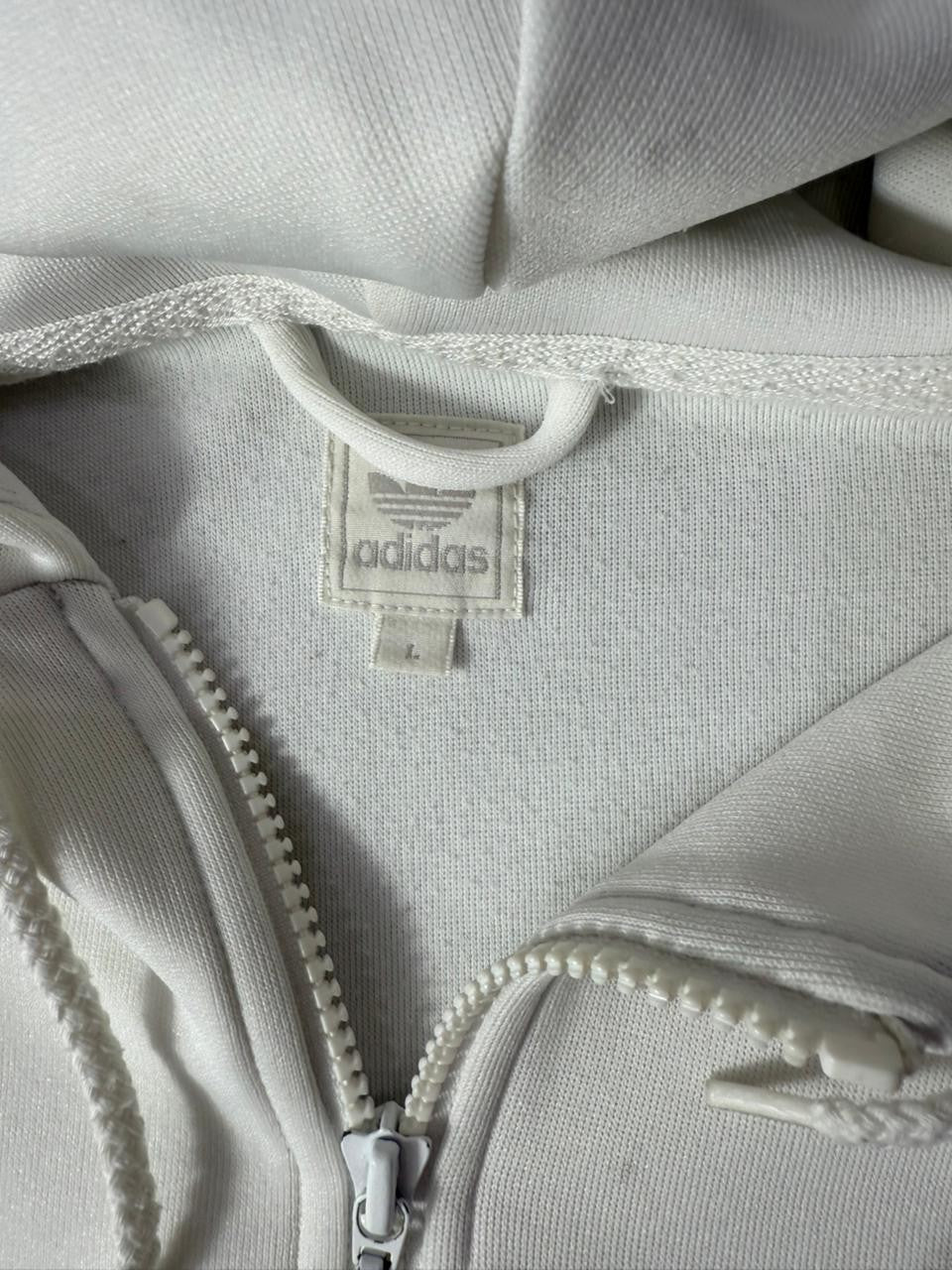 Adidas Originals White Zip Hoodie Men's Large Trefoil Logo Full Zip Jacket