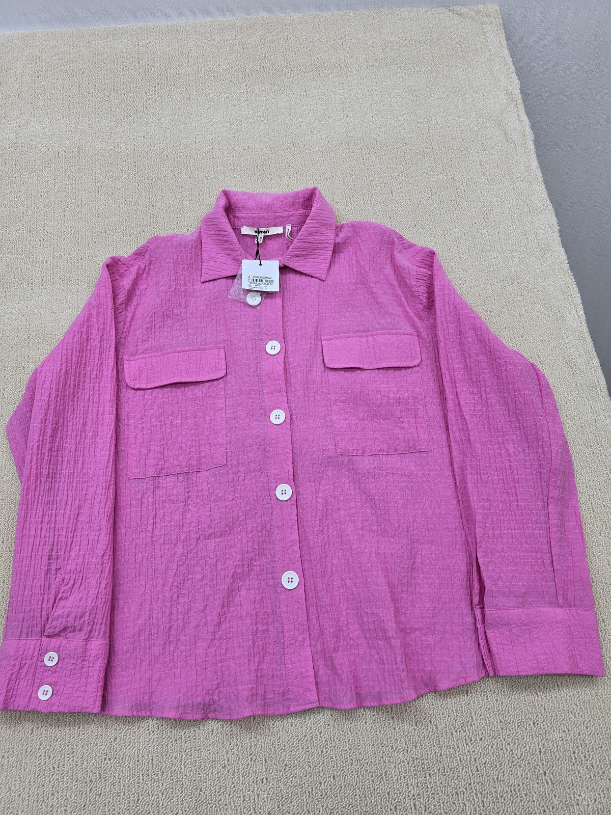 Koton Women's Hot Pink Oversized Long Sleeve Collared Top Cotton