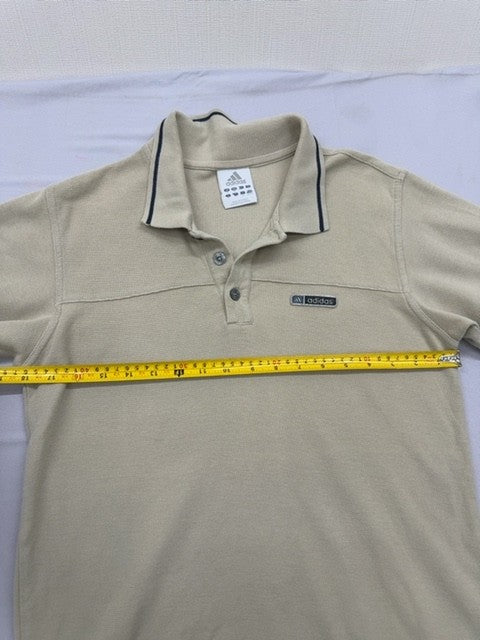 Adidas Men's Beige Short Sleeve Polo Shirt Golf 3 Stripes Button