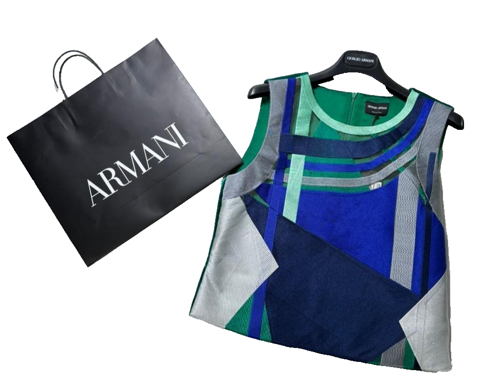BNWT Armani Collezioni Sleeveless Top With Geometric Patch Work - Size 44