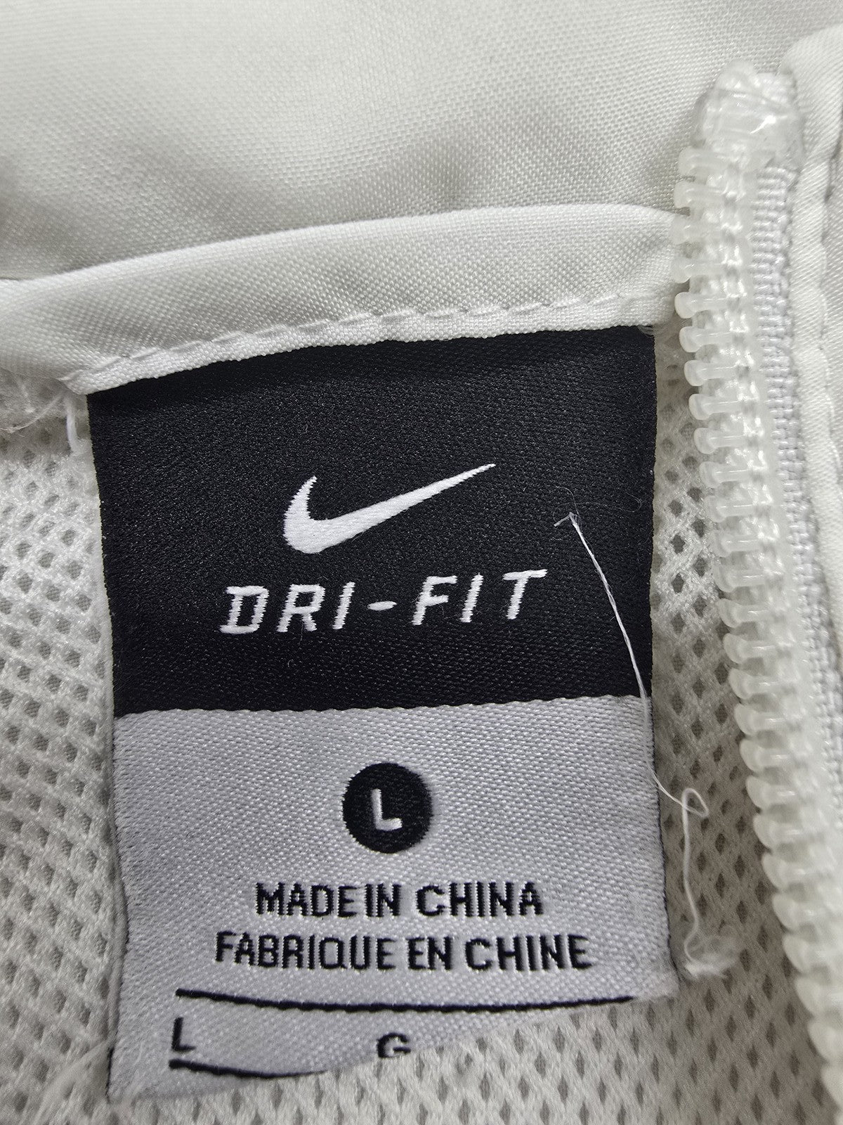 Nike Dri-FIT White Slim Fit Track Jacket Men's L Zipper Stand Collar