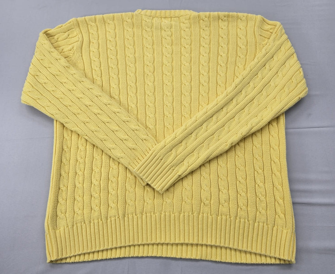 RALPH LAUREN Green label Cable Knit Crewneck Sweater Yellow L Cotton Long Sleeve