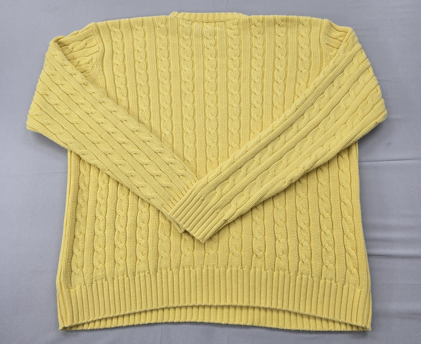 RALPH LAUREN Green label Cable Knit Crewneck Sweater Yellow L Cotton Long Sleeve