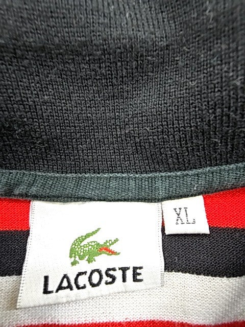 Lacoste XL Short Sleeve Striped Polo Shirt Red Black White Button Men