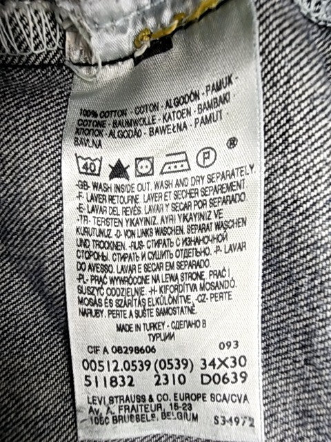 Levi's 514 Straight Fit 34x32 Stretch Medium Wash Jeans