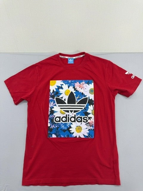 Adidas Women XL Red Floral Short Sleeve Cotton Crewneck T-Shirt