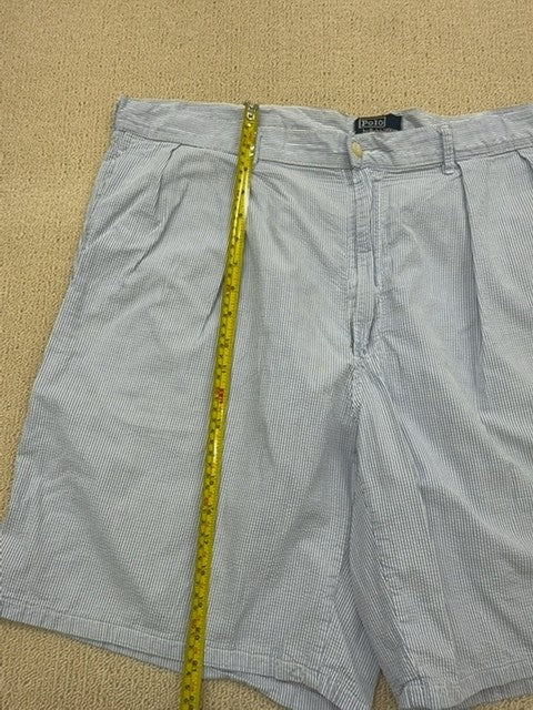Polo Ralph Lauren Vintage Seersucker Stripe Pleated Shorts 40x40 Blue USA
