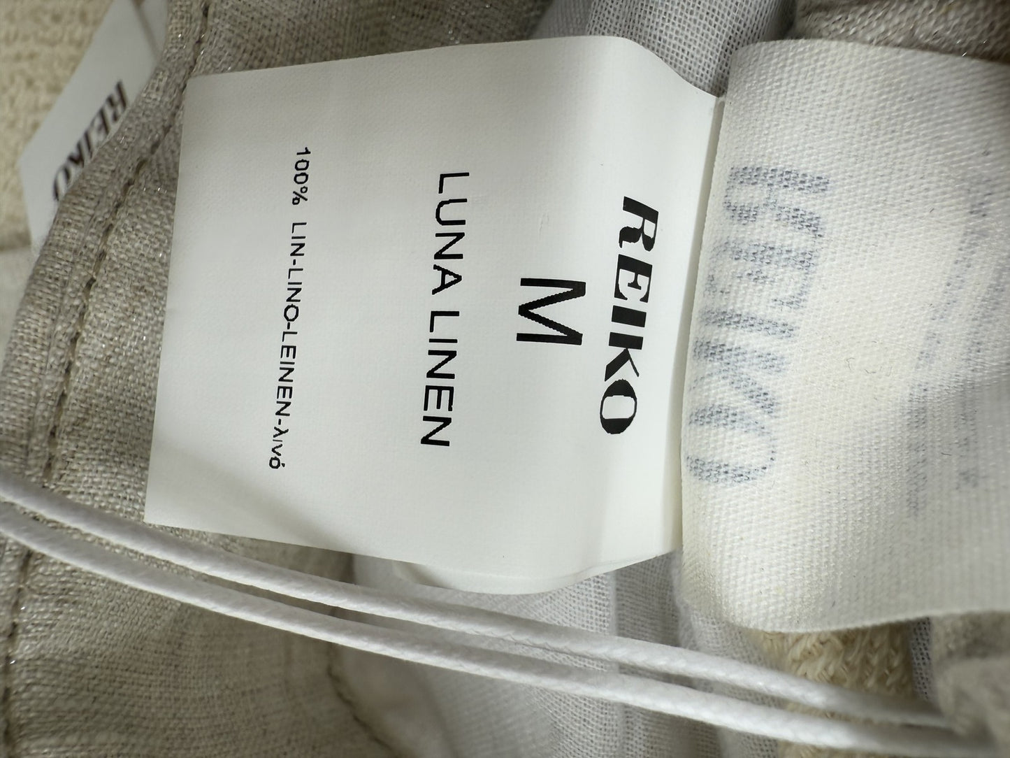 Reiko Women's Beige Linen Pants M Elastic Waist Solid Regular