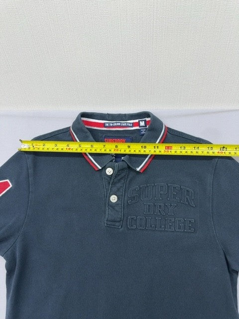 Superdry Men's Navy Short Sleeve Polo Shirt M Tri-Colour Pique