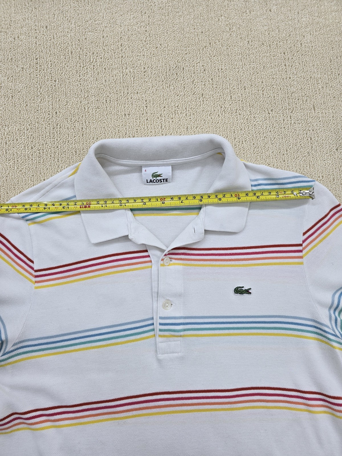 Lacoste Classic White Striped Cotton Pique Polo Men Sz 4 Short Sleeve
