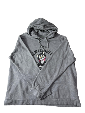 Disney Men's XL Grey Hoodie Always Sweet Cat Graphic Pullover Sweatshirt