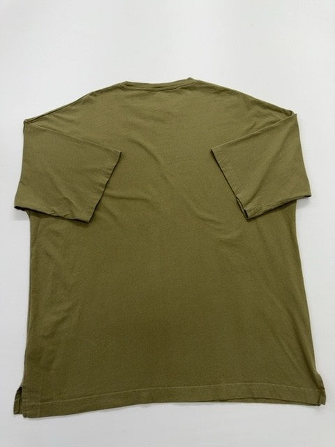 Pull&Bear Men's Olive Logo T-Shirt Size M Regular Fit Tagless Crew Neck