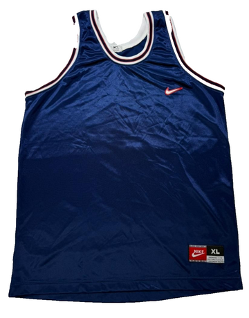 Vintage Nike Team Basketball Jersey In Dark Blue With White And Red Trim - XL