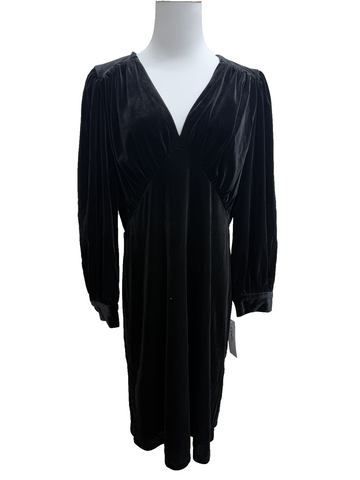 Donna Morgan Black Velvet V-Neck Long Bishop Sleeve Dress Sz 12