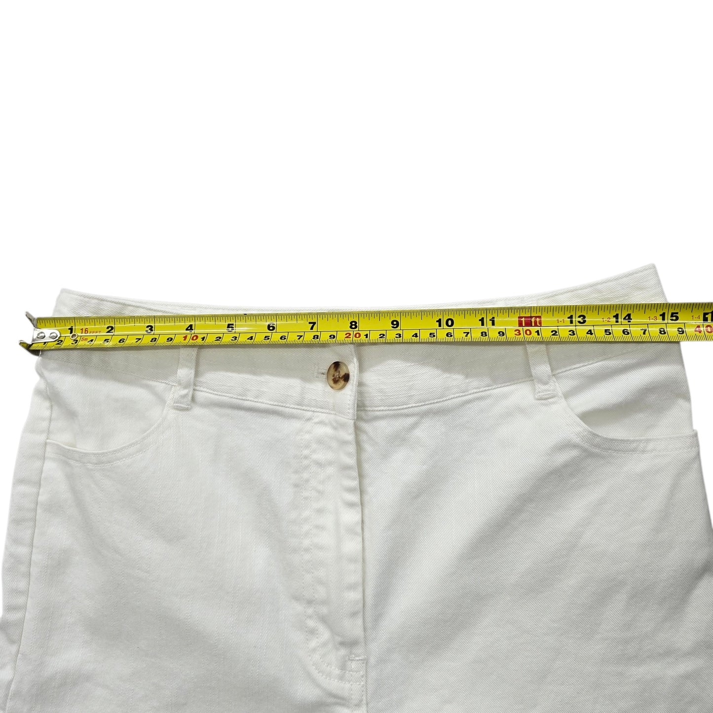 C'est Beau Women White Stretch Cotton Canvas Pants Size 12 UK Straight Leg