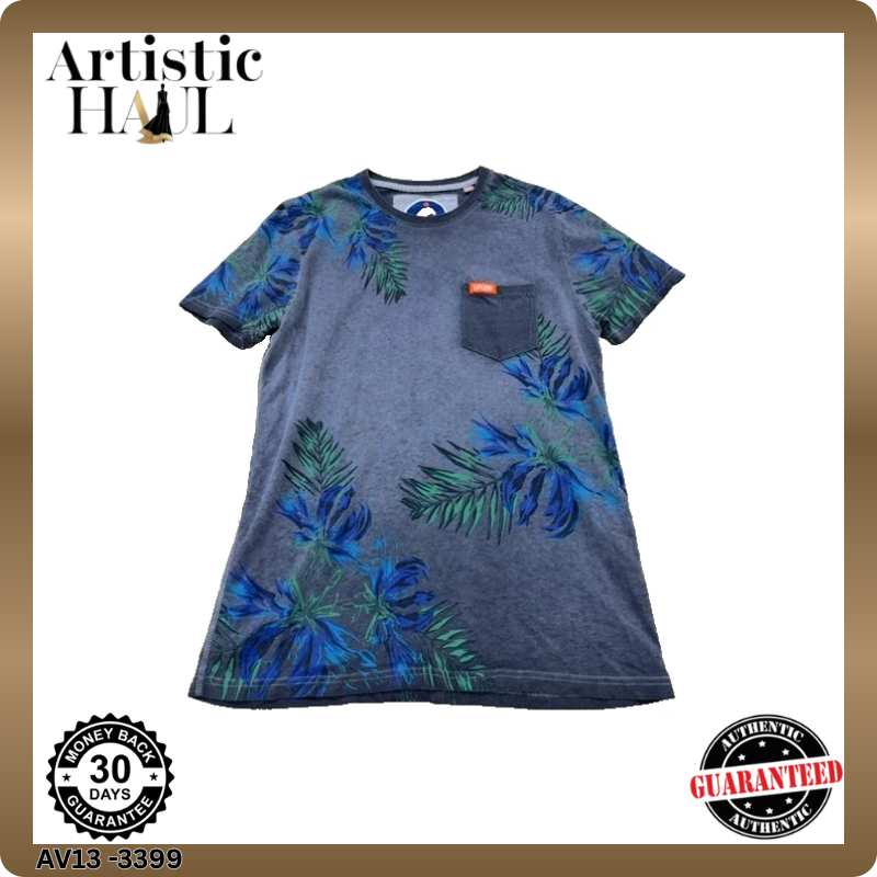 Superdry Men's Grey Marl Surf T-Shirt Size M Pacific Surf Leaf Pocket