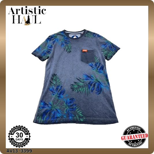 Superdry Men's Grey Marl Surf T-Shirt Size M Pacific Surf Leaf Pocket