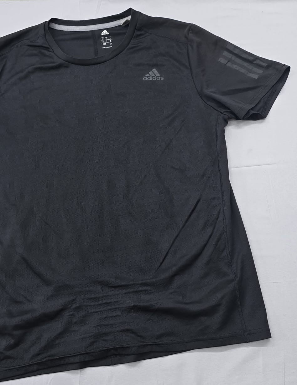 Adidas Men's Black Stripe Running T-Shirt Size L Short Sleeve