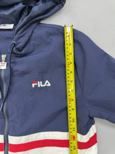 Fila Navy Striped Zip Track Hoodie Unisex Size S 100% Polyester