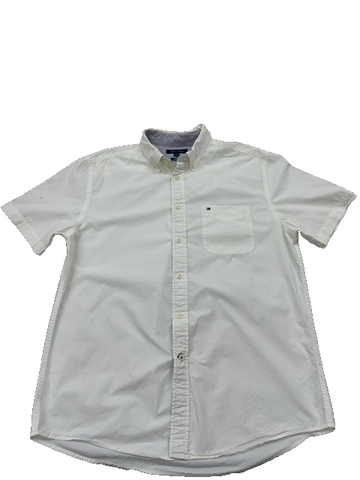 Tommy Hilfiger Men's White Short Sleeve Button-Down Shirt LG Cotton