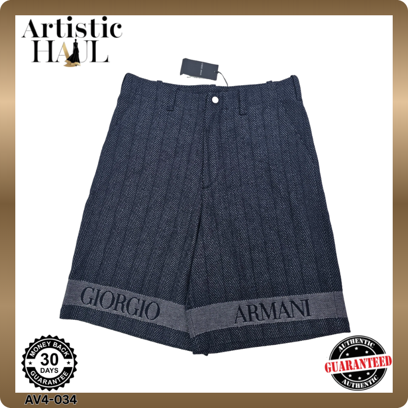 Giorgio Armani Cotton Bermuda Logo Shorts In Jacquard Navy 50 BNWT
