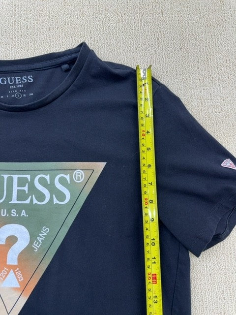 Guess Men's Navy Logo Slim Fit T-Shirt Size L Cotton