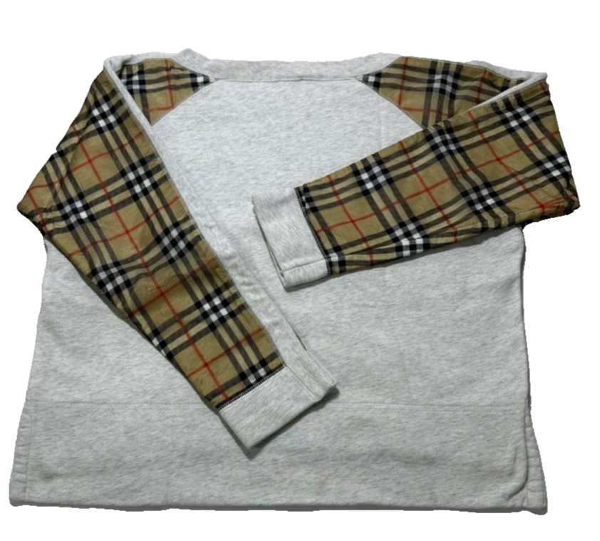 Burberry London Grey Sweatshirt Nova Check Sleeve Panel |12Y| 152Cm