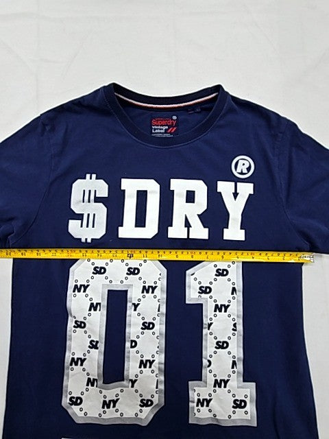 Superdry Vintage Label Navy L Men's Cotton T-Shirt Relaxed Fit Logo